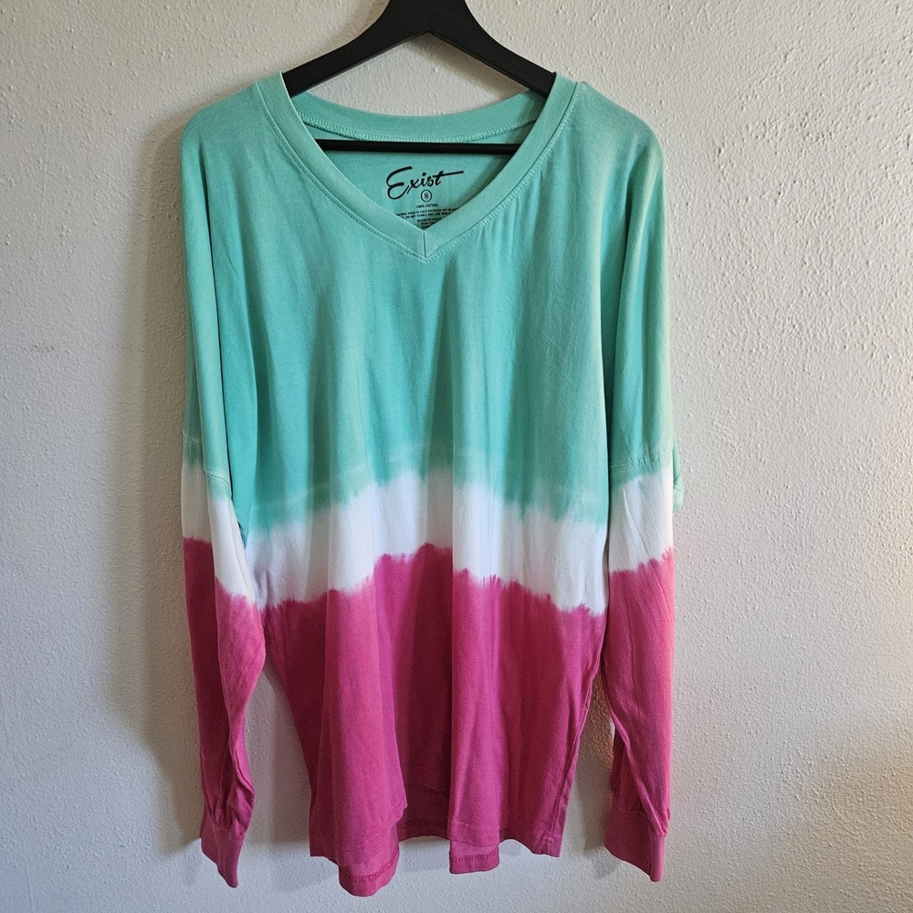 Exist Pink & Seafoam Green Dip-Dye Spirit Jersey Style Long Sleeve Top